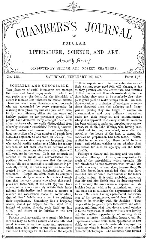 Chambers's Journal of Popular Literature, Science, and Art, No. 738, February 16, 1878