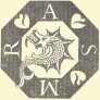 Graph of serpent with letters R. A. S. M. around it