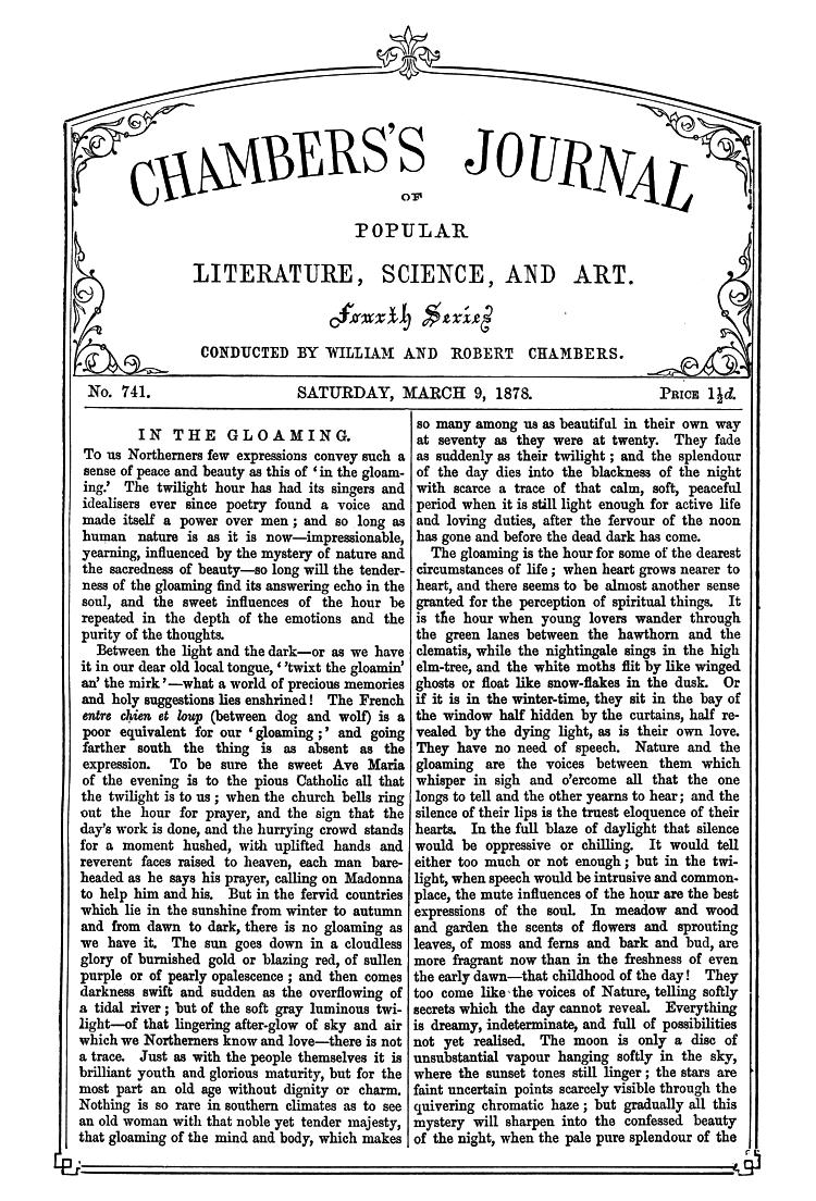 Chambers's Journal of Popular Literature, Science, and Art, No. 741, March 9, 1878 Chambers's Journal of Popular Literature, Science, and Art, No. 741, March 9, 1878