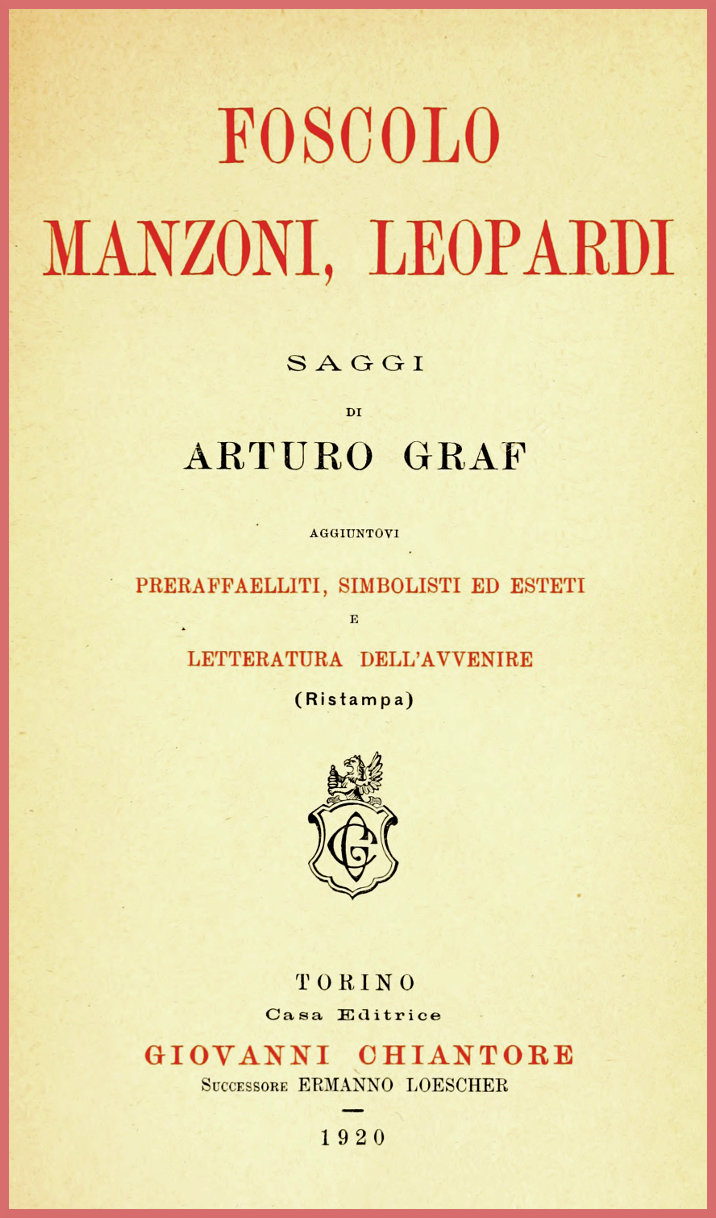 Foscolo, Manzoni, Leopardi: saggi
Aggiuntovi preraffaelliti, simbolisti ed esteti e letteratura dell'avvenire