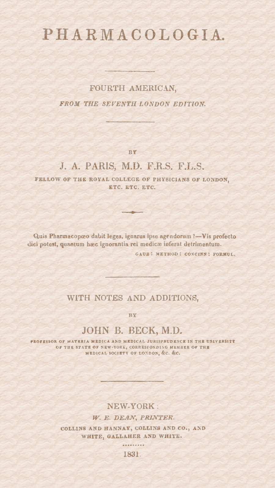 Pharmacologia Fourth American, from the Seventh London Edition Pharmacologia Fourth American, from the Seventh London Edition