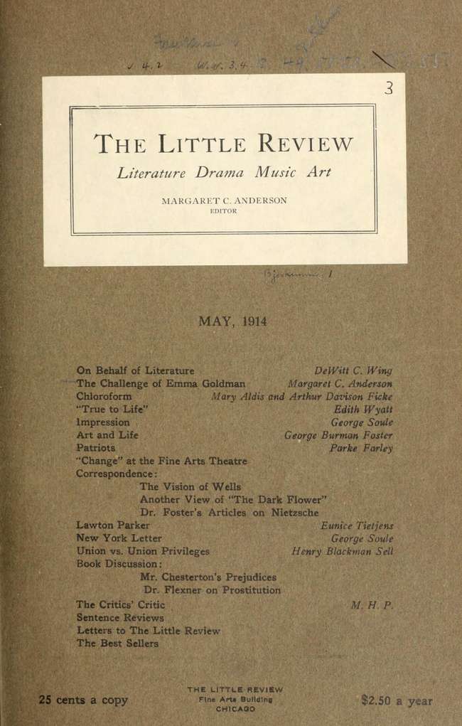 The Little Review, May 1914 (Vol. 1., No. 3)