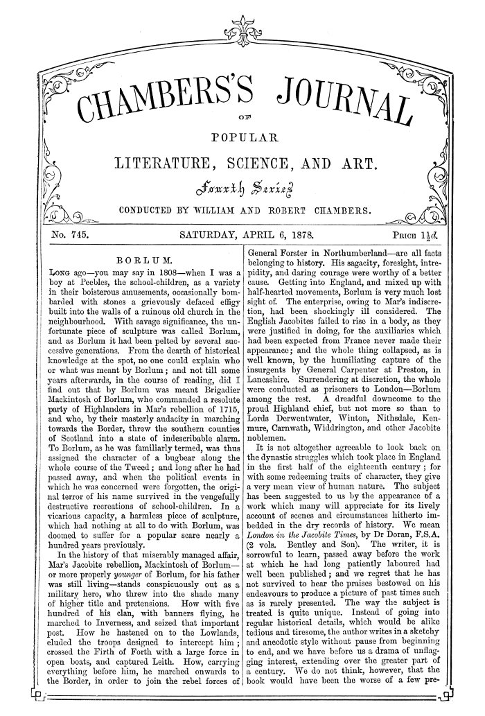Chambers's Journal of Popular Literature, Science, and Art, No. 745, April 6, 1878 Chambers's Journal of Popular Literature, Science, and Art, No. 745, April 6, 1878