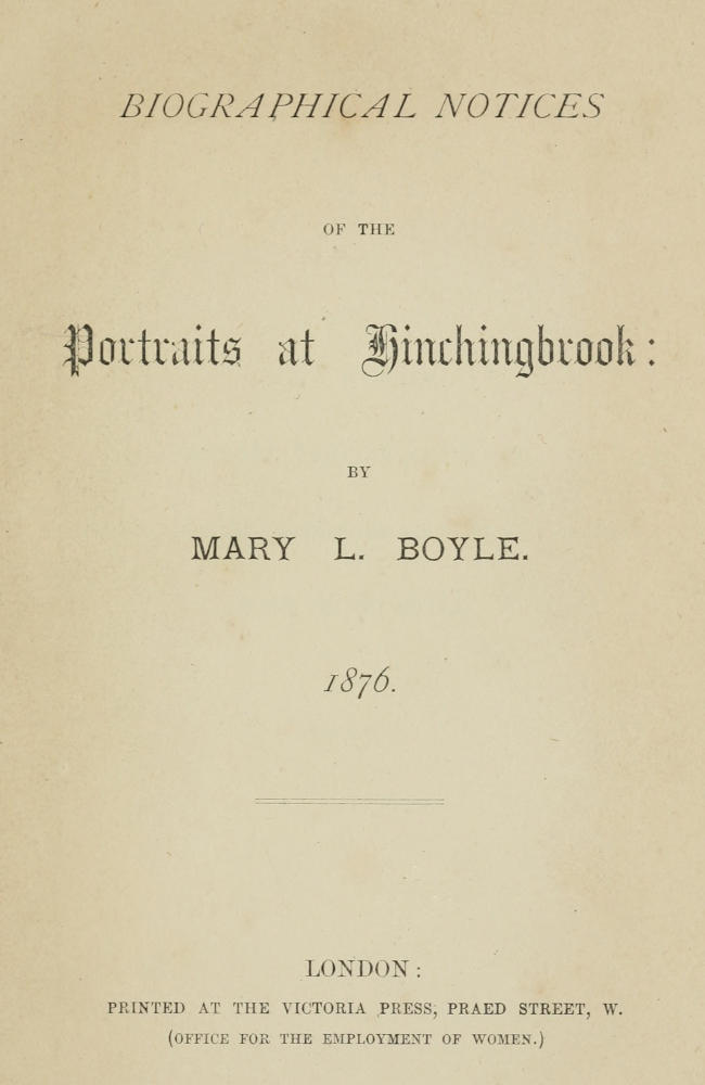 Biographical Notices of the Portraits at Hinchingbrook