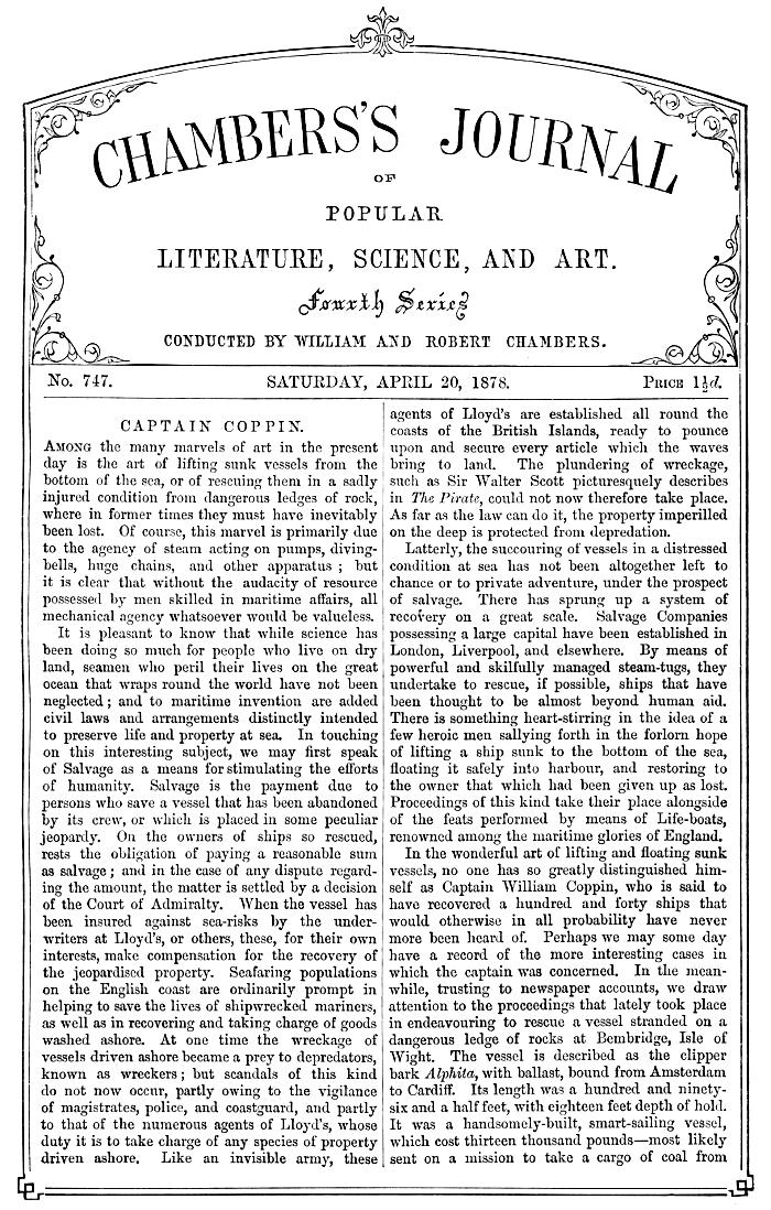 Chambers's Journal of Popular Literature, Science, and Art, No. 747, April 20, 1878