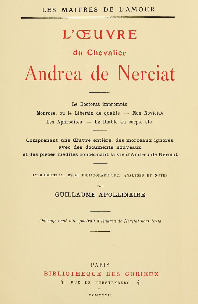 L'oeuvre du chevalier Andrea de Nerciat (1/2) L'oeuvre du chevalier Andrea de Nerciat (1/2)