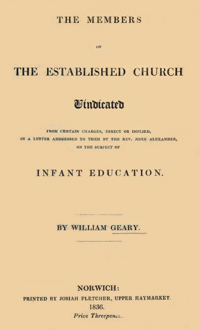 The Members of the Established Church Vindicated
from certain charges, direct or implied, in a letter addressed to them by the Rev. John Alexander, on the subject of Infant Education