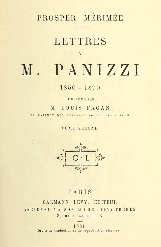 Lettres à M. Panizzi, tome II