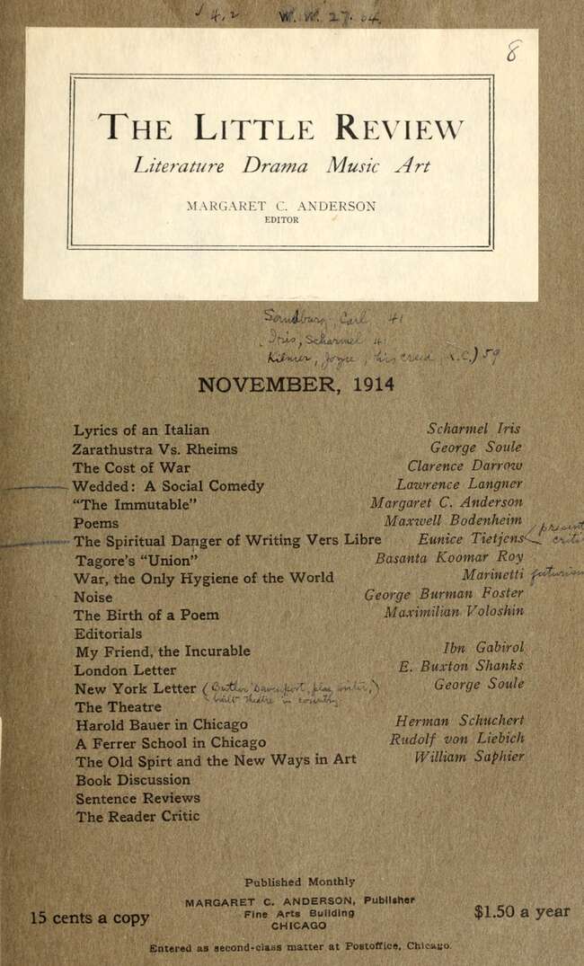 The Little Review, November 1914 (Vol. 1, No. 8) The Little Review, November 1914 (Vol. 1, No. 8)