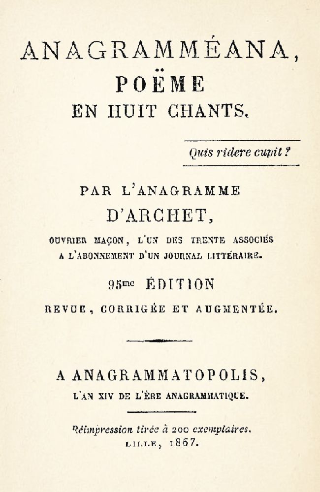 Anagramméana, poëme en huit chants Anagramméana, poëme en huit chants