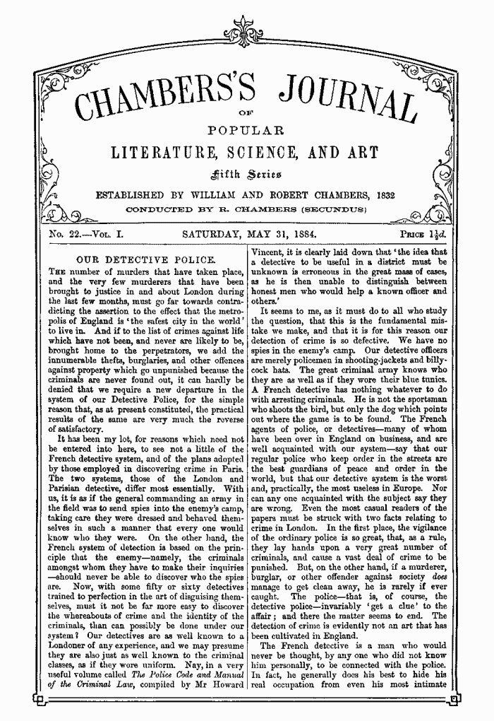 Chambers's Journal of Popular Literature, Science, and Art, Fifth Series, No. 22, Vol. I, May 31, 1884 Chambers's Journal of Popular Literature, Science, and Art, Fifth Series, No. 22, Vol. I, May 31, 1884