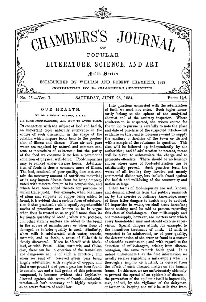 Chambers's Journal of Popular Literature, Science, and Art, Fifth Series, No. 26, Vol. I, June 28, 1884 Chambers's Journal of Popular Literature, Science, and Art, Fifth Series, No. 26, Vol. I, June 28, 1884