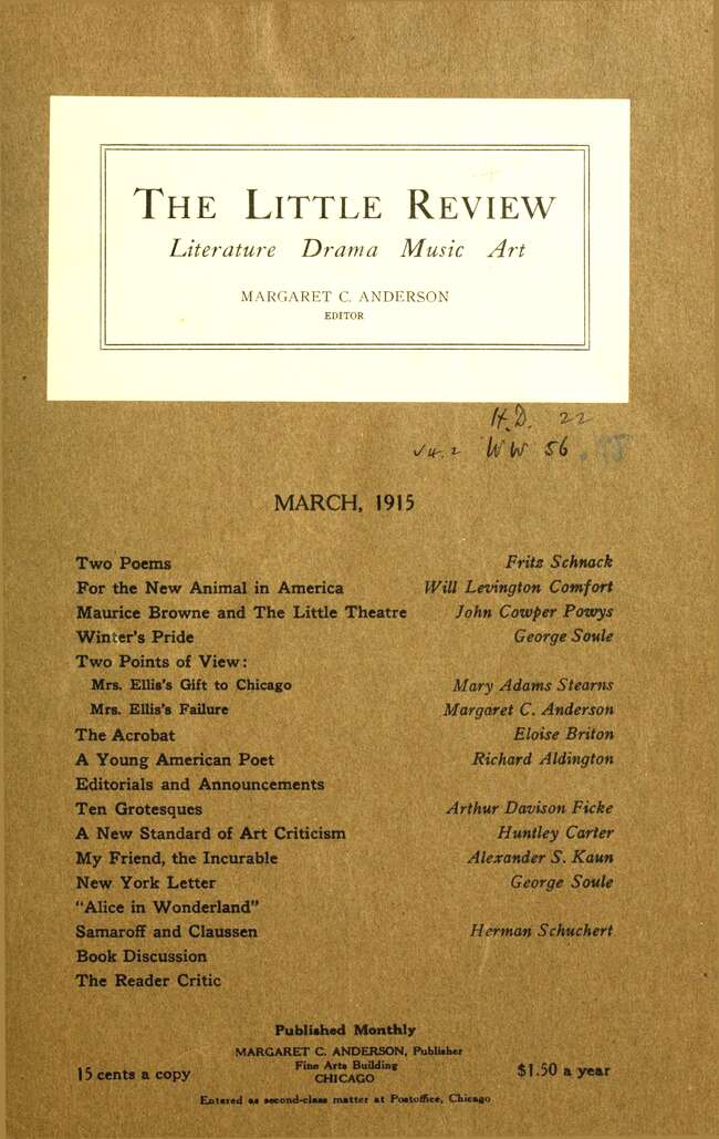 The Little Review, March 1915 (Vol. 2, No. 1) The Little Review, March 1915 (Vol. 2, No. 1)