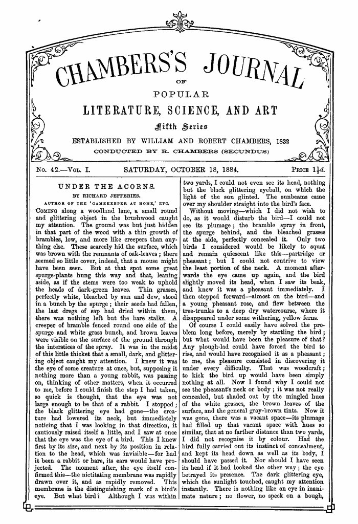 Chambers's Journal of Popular Literature, Science, and Art, Fifth Series, No. 42, Vol. I, October 18, 1884