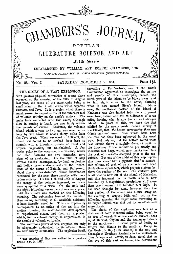 Chambers's Journal of Popular Literature, Science, and Art, Fifth Series, No. 45, Vol. I, November 8, 1884 Chambers's Journal of Popular Literature, Science, and Art, Fifth Series, No. 45, Vol. I, November 8, 1884