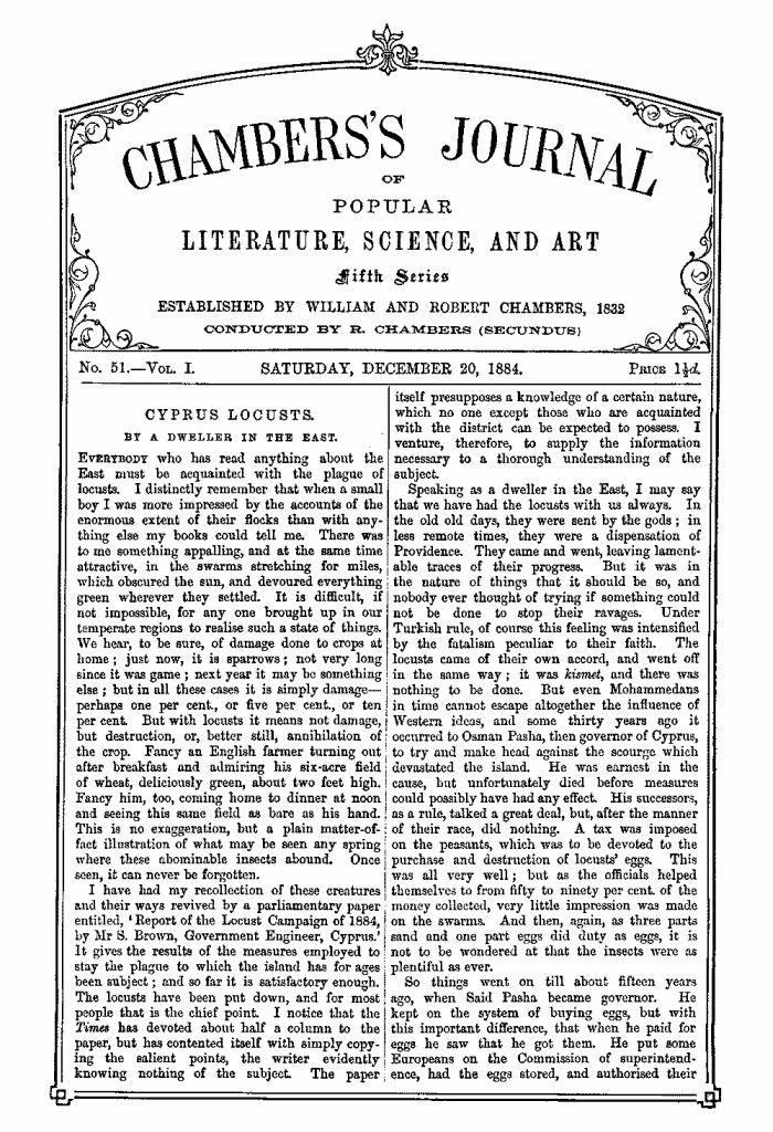 Chambers's Journal of Popular Literature, Science, and Art, Fifth Series, No. 51, Vol. I, December 20, 1884 Chambers's Journal of Popular Literature, Science, and Art, Fifth Series, No. 51, Vol. I, December 20, 1884
