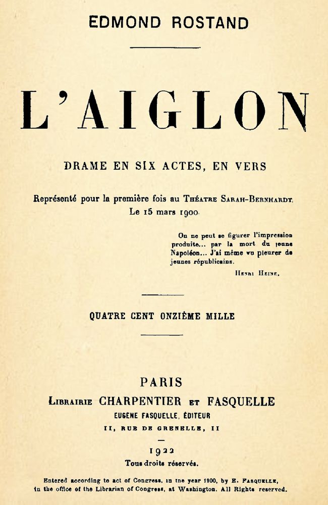 L'Aiglon: Drame en six actes, en vers L'Aiglon: Drame en six actes, en vers
