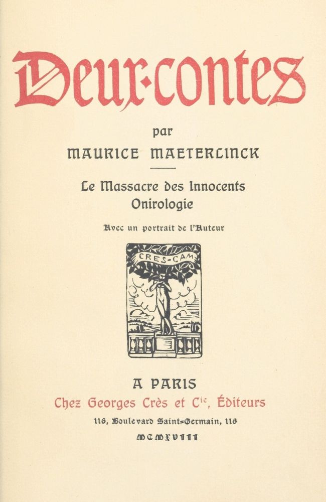 Deux contes: Le massacre des Innocents; Onirologie. Deux contes: Le massacre des Innocents; Onirologie.