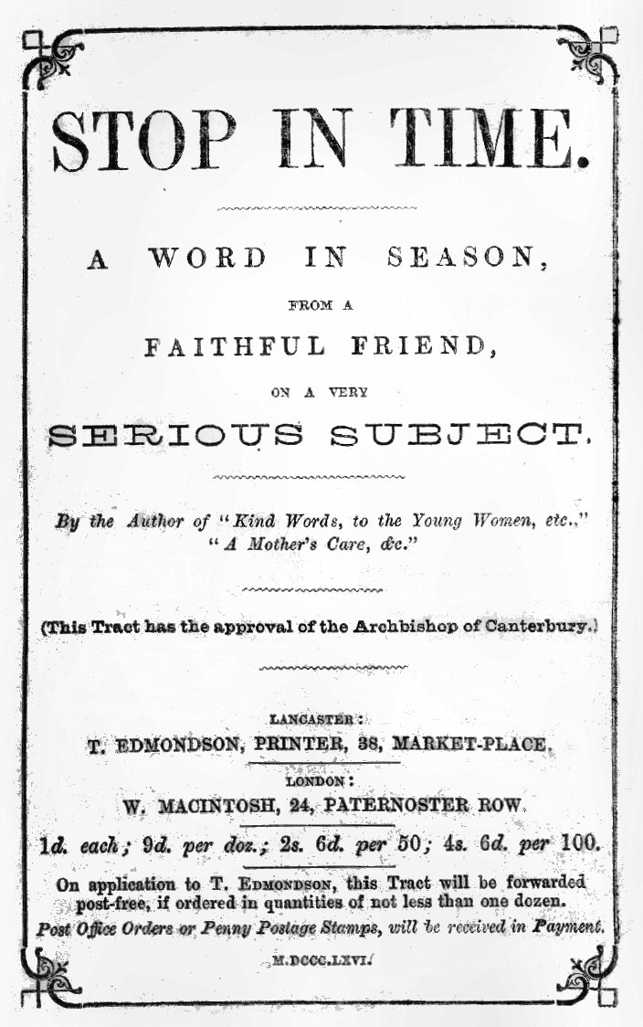 Stop in Time: A word in season, from a faithful friend, on a very serious subject Stop in Time: A word in season, from a faithful friend, on a very serious subject