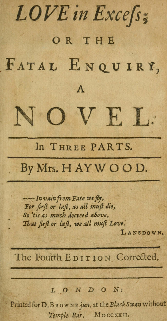 Love in Excess; or, the Fatal Enquiry A Novel in Three Parts Love in Excess; or, the Fatal Enquiry A Novel in Three Parts
