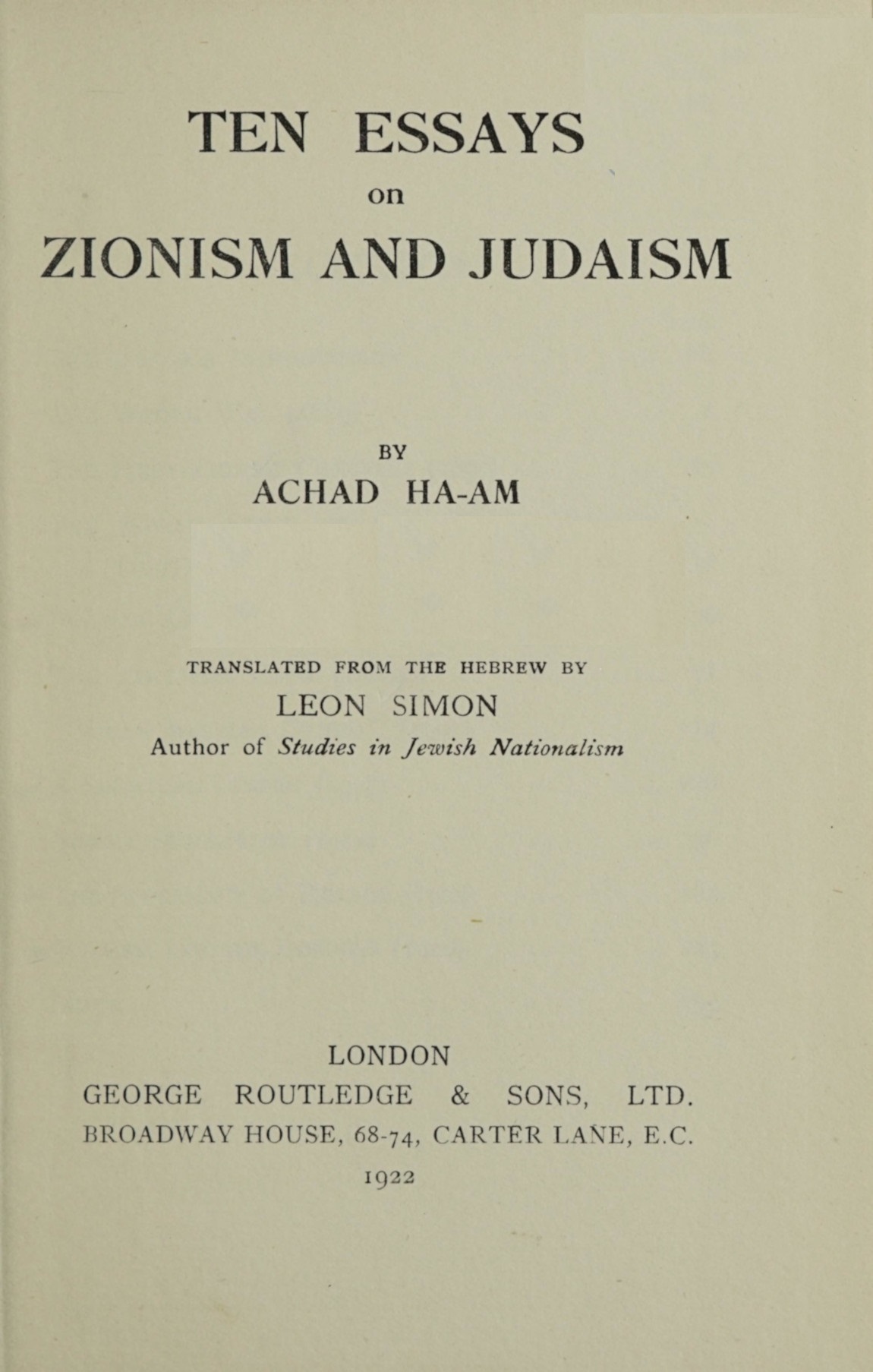 Ten Essays on Zionism and Judaism