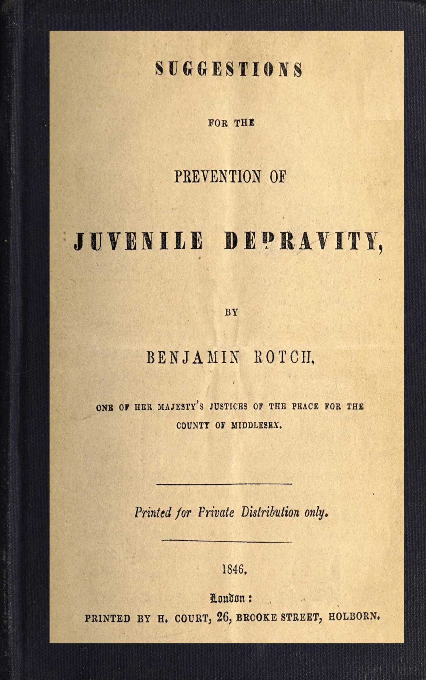 Suggestions for the Prevention of Juvenile Depravity Suggestions for the Prevention of Juvenile Depravity
