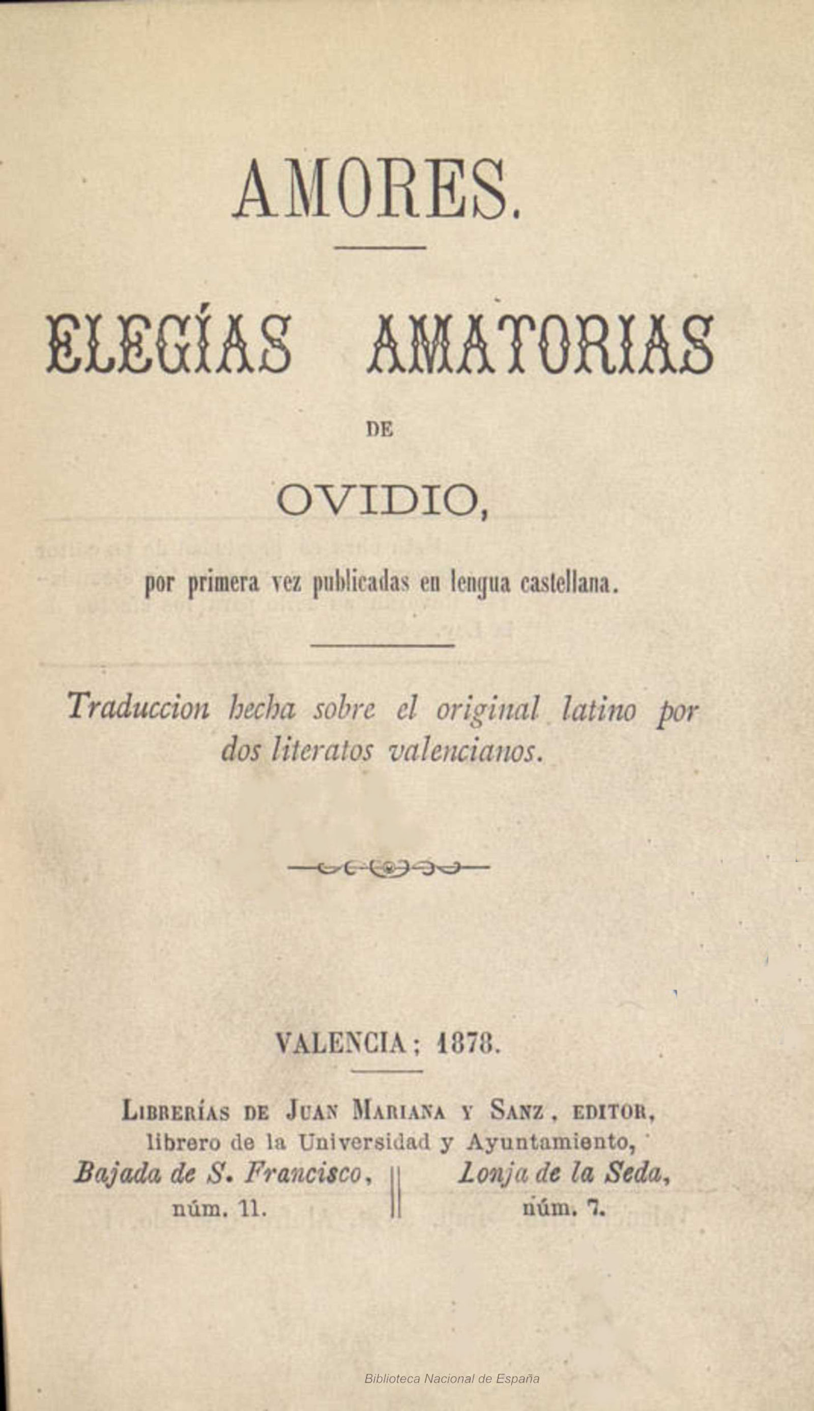 Amores: elegías amatorias Amores: elegías amatorias
