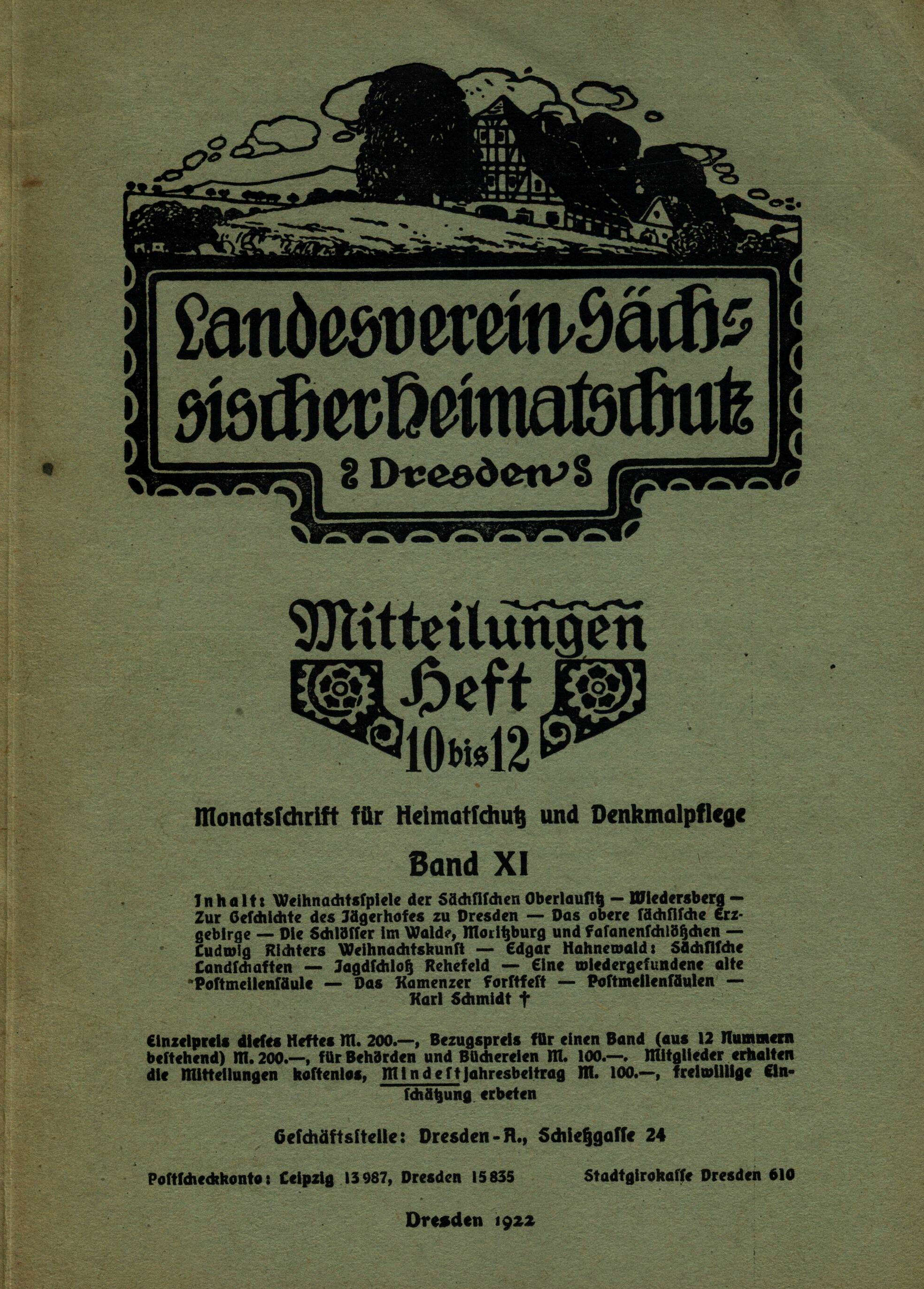 Landesverein Sächsischer Heimatschutz — Mitteilungen Band XI, Heft 10-12 Landesverein Sächsischer Heimatschutz — Mitteilungen Band XI, Heft 10-12