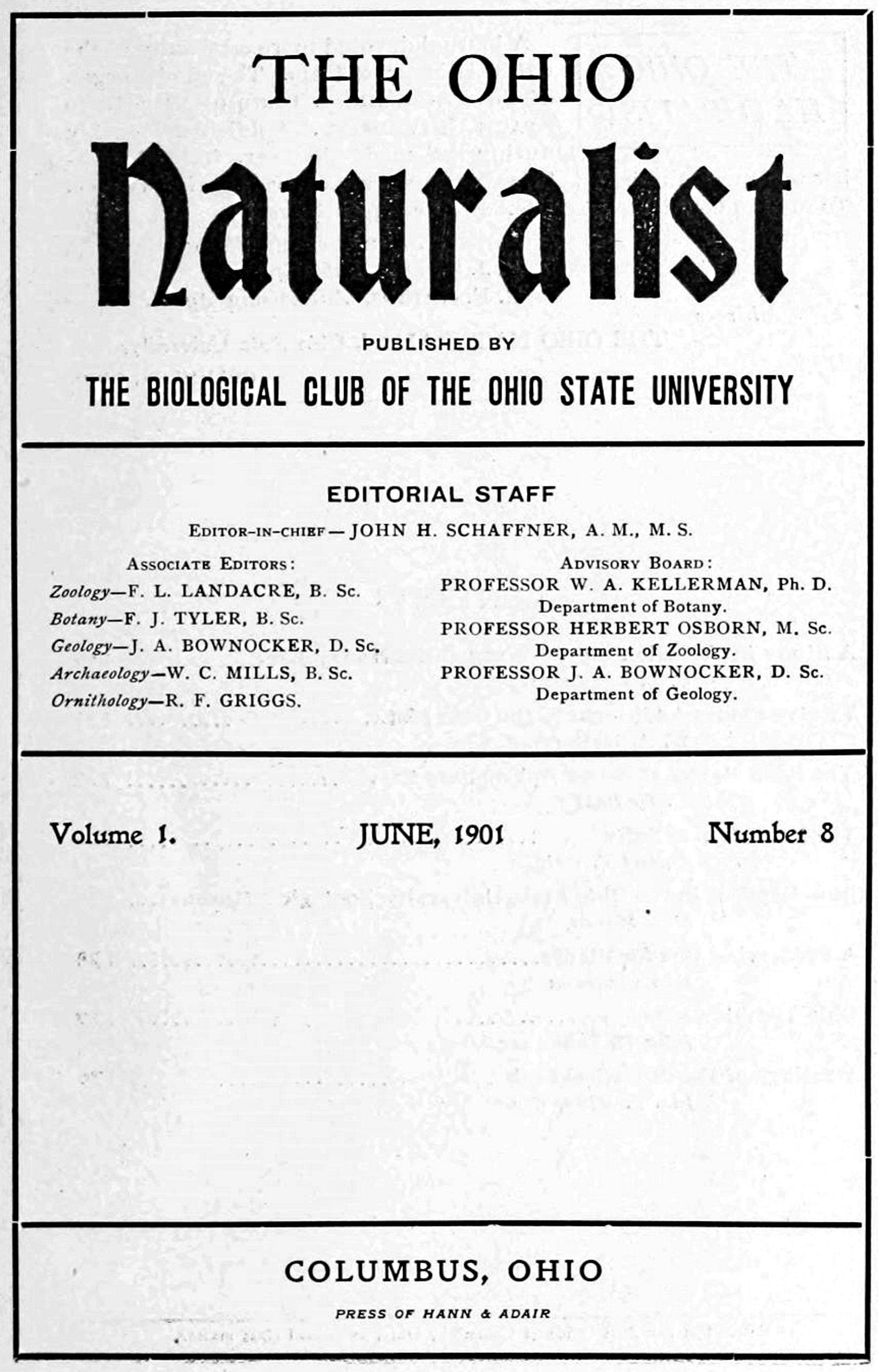 The Ohio naturalist, Vol. 1, No. 8, June 1901 The Ohio naturalist, Vol. 1, No. 8, June 1901