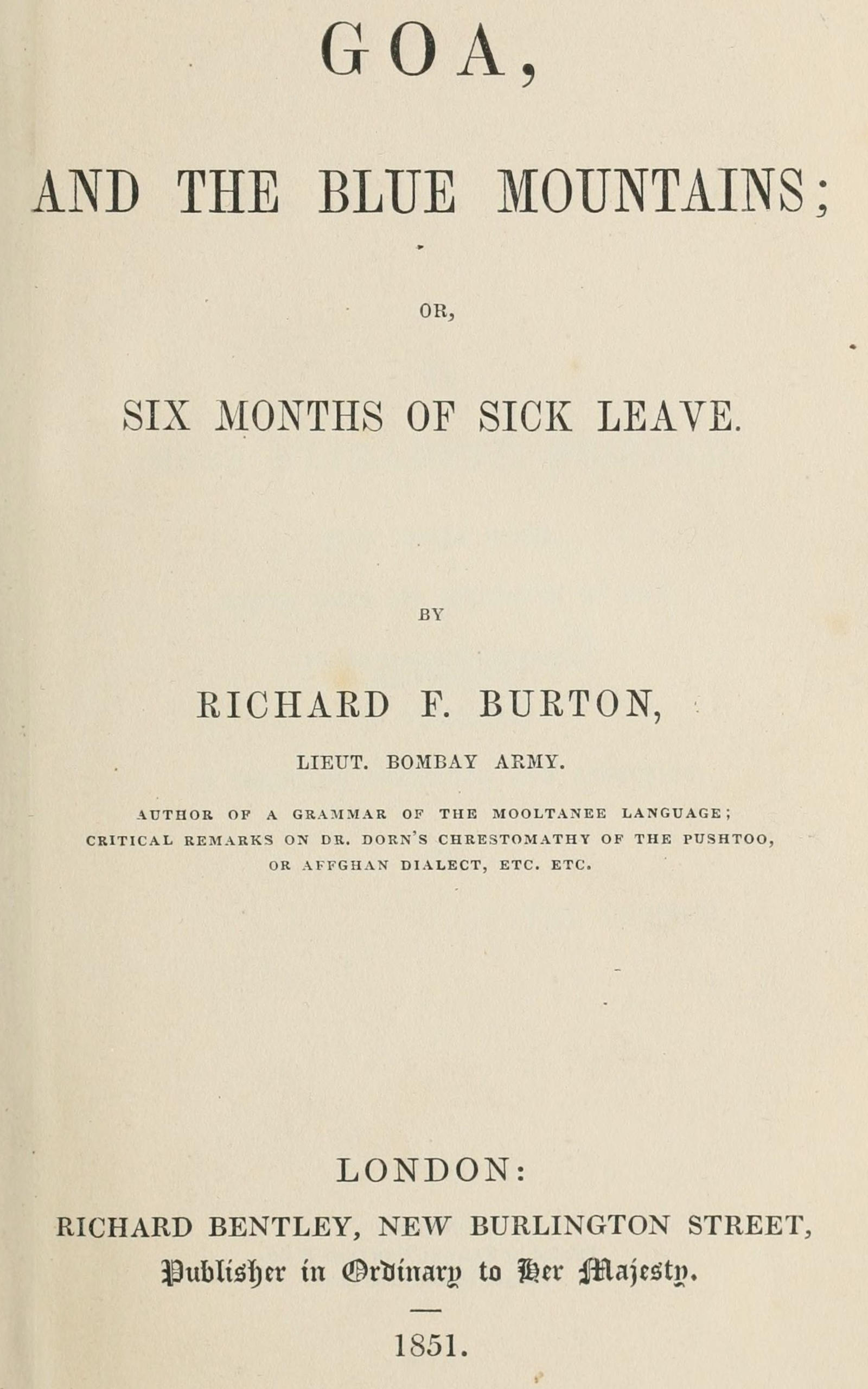 Goa and the Blue Mountains; or, Six months of sick leave