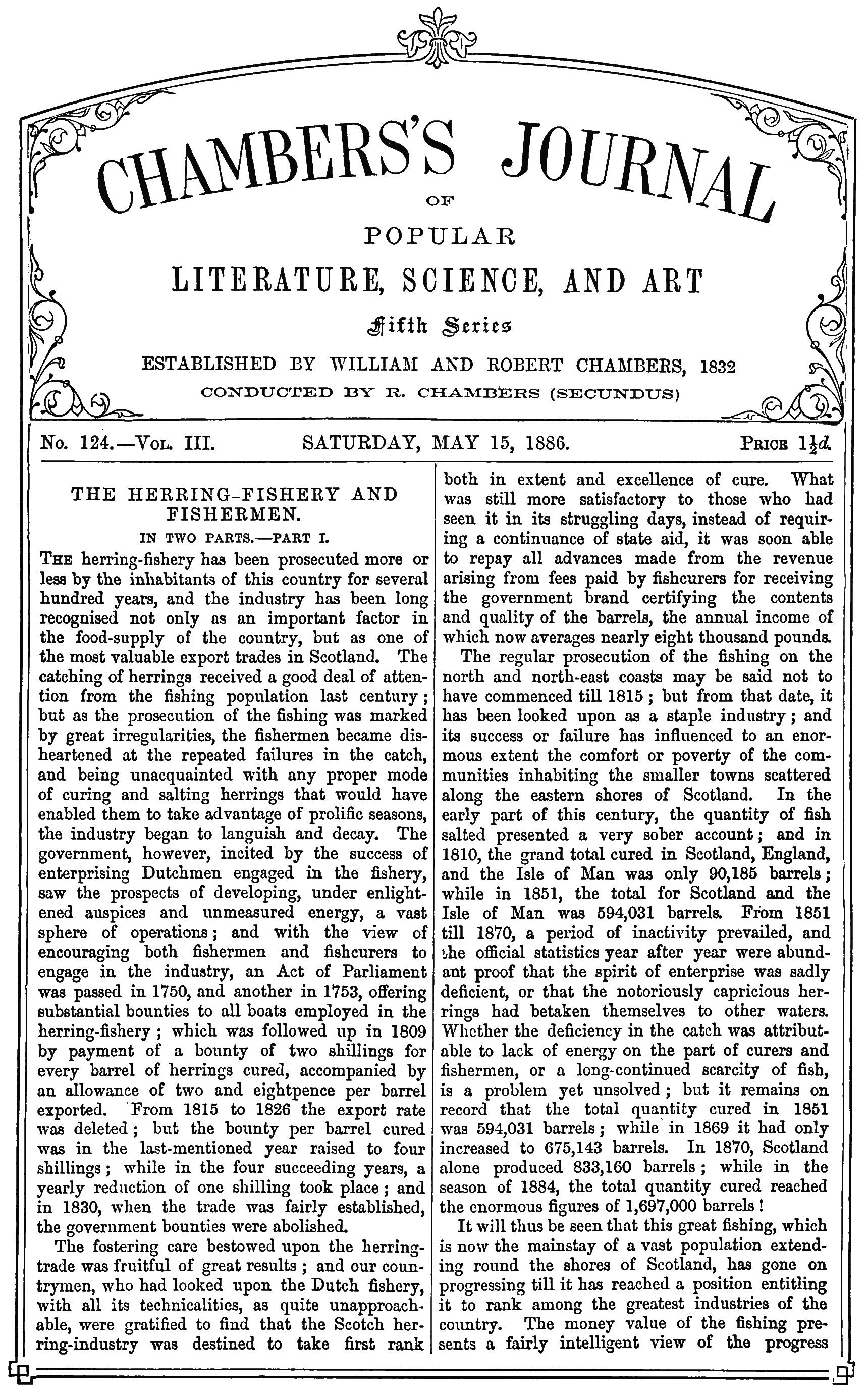 Chambers'ın Popüler Edebiyat, Bilim ve Sanat Dergisi, beşinci seri, sayı 124, cilt III, 15 Mayıs 1886 Chambers'ın Popüler Edebiyat, Bilim ve Sanat Dergisi, beşinci seri, sayı 124, cilt III, 15 Mayıs 1886