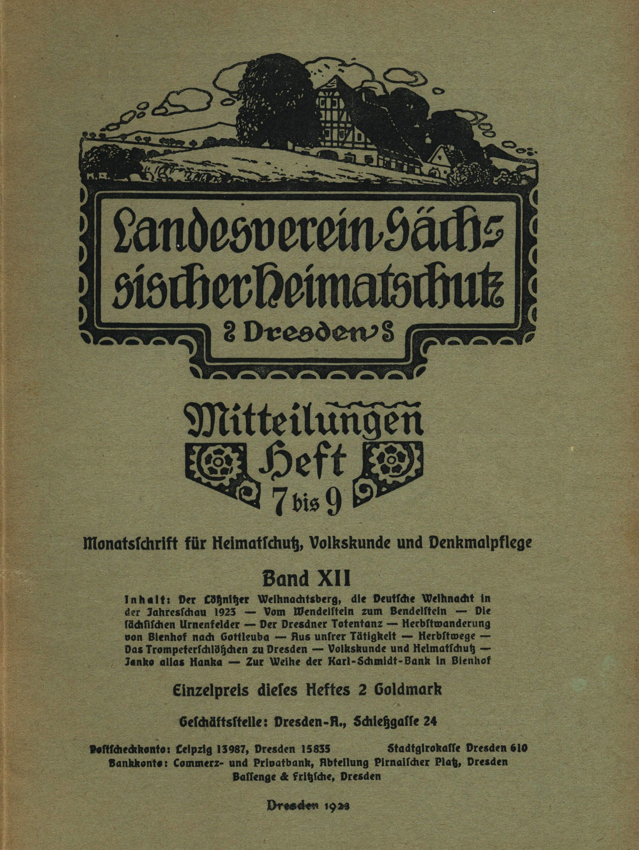Landesverein Sächsischer Heimatschutz — Mitteilungen Band XII, Heft 7-9 Landesverein Sächsischer Heimatschutz — Mitteilungen Band XII, Heft 7-9
