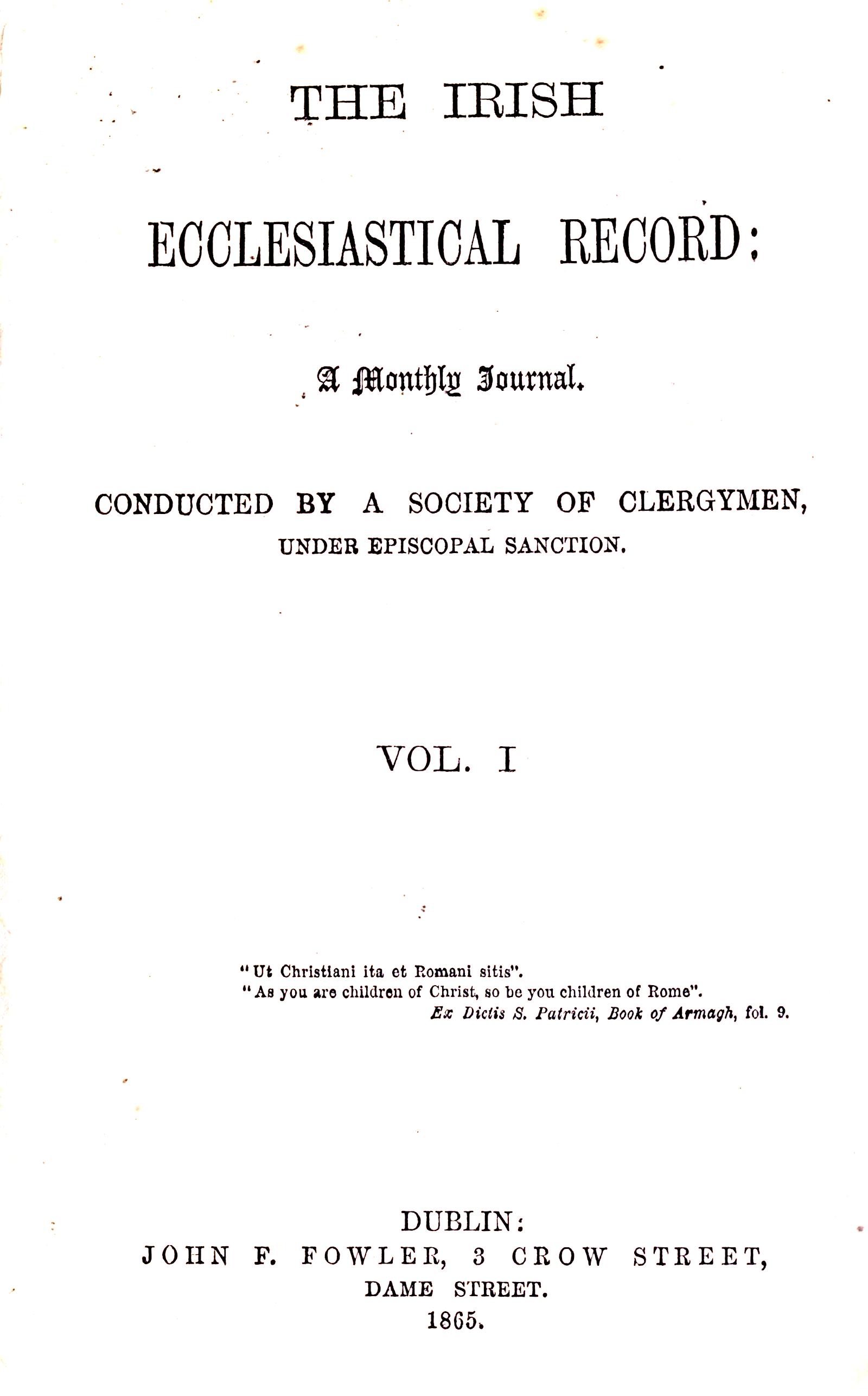 The Irish ecclesiastical record, Volume 1, September 1865