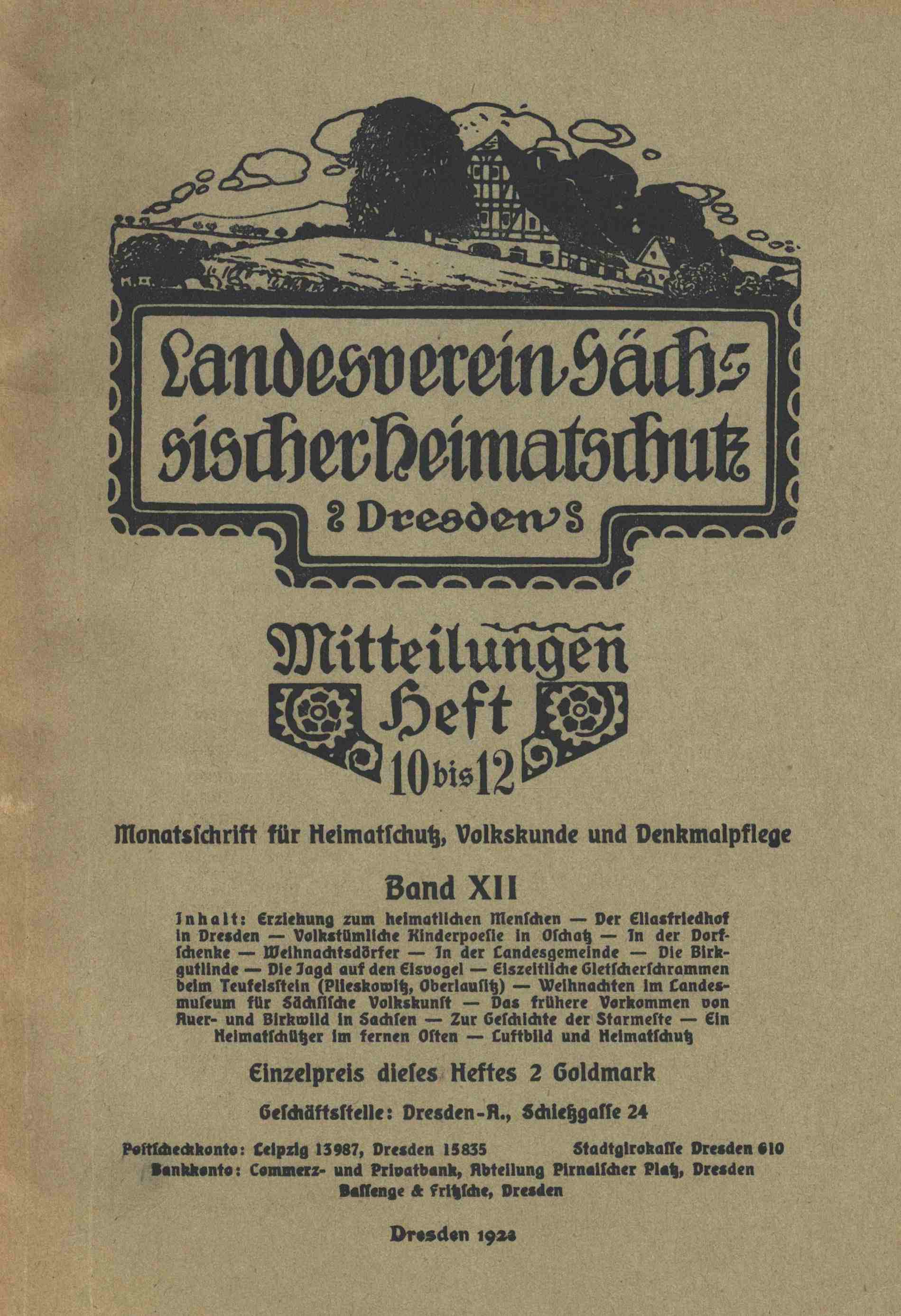 Landesverein Sächsischer Heimatschutz — Mitteilungen Band XII, Heft 10-12 Landesverein Sächsischer Heimatschutz — Mitteilungen Band XII, Heft 10-12