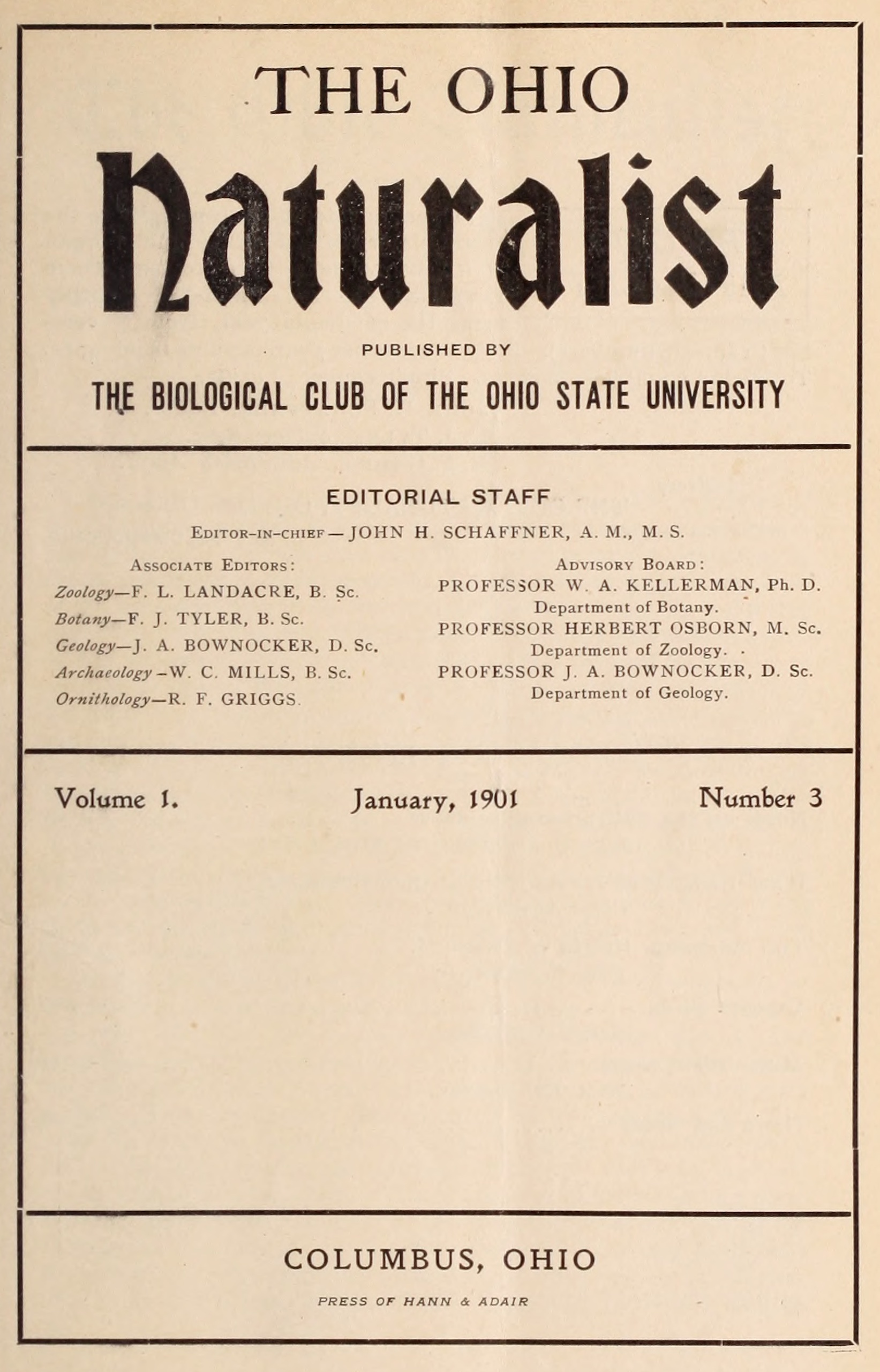 The Ohio naturalist, Vol. 1, No. 3, January, 1901 The Ohio naturalist, Vol. 1, No. 3, January, 1901