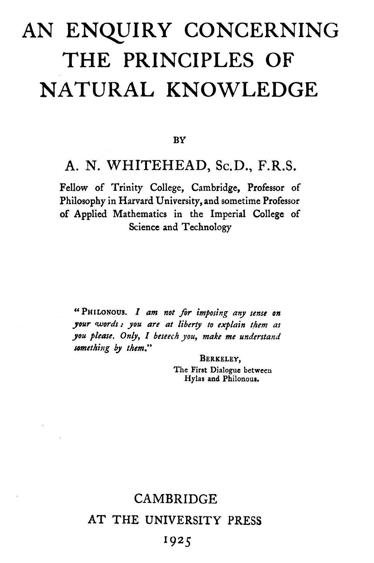 An enquiry concerning the principles of natural knowledge An enquiry concerning the principles of natural knowledge