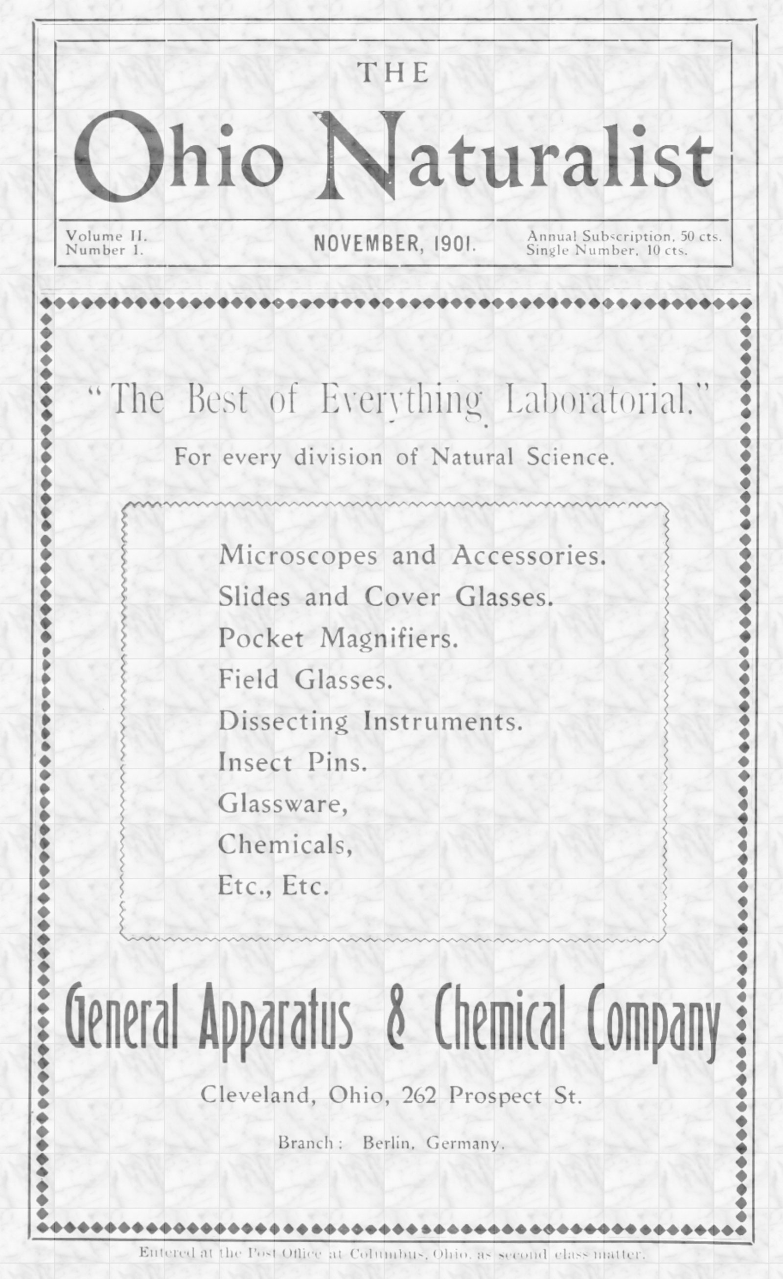 The Ohio Naturalist, Vol. II, No. 1, November, 1901 The Ohio Naturalist, Vol. II, No. 1, November, 1901