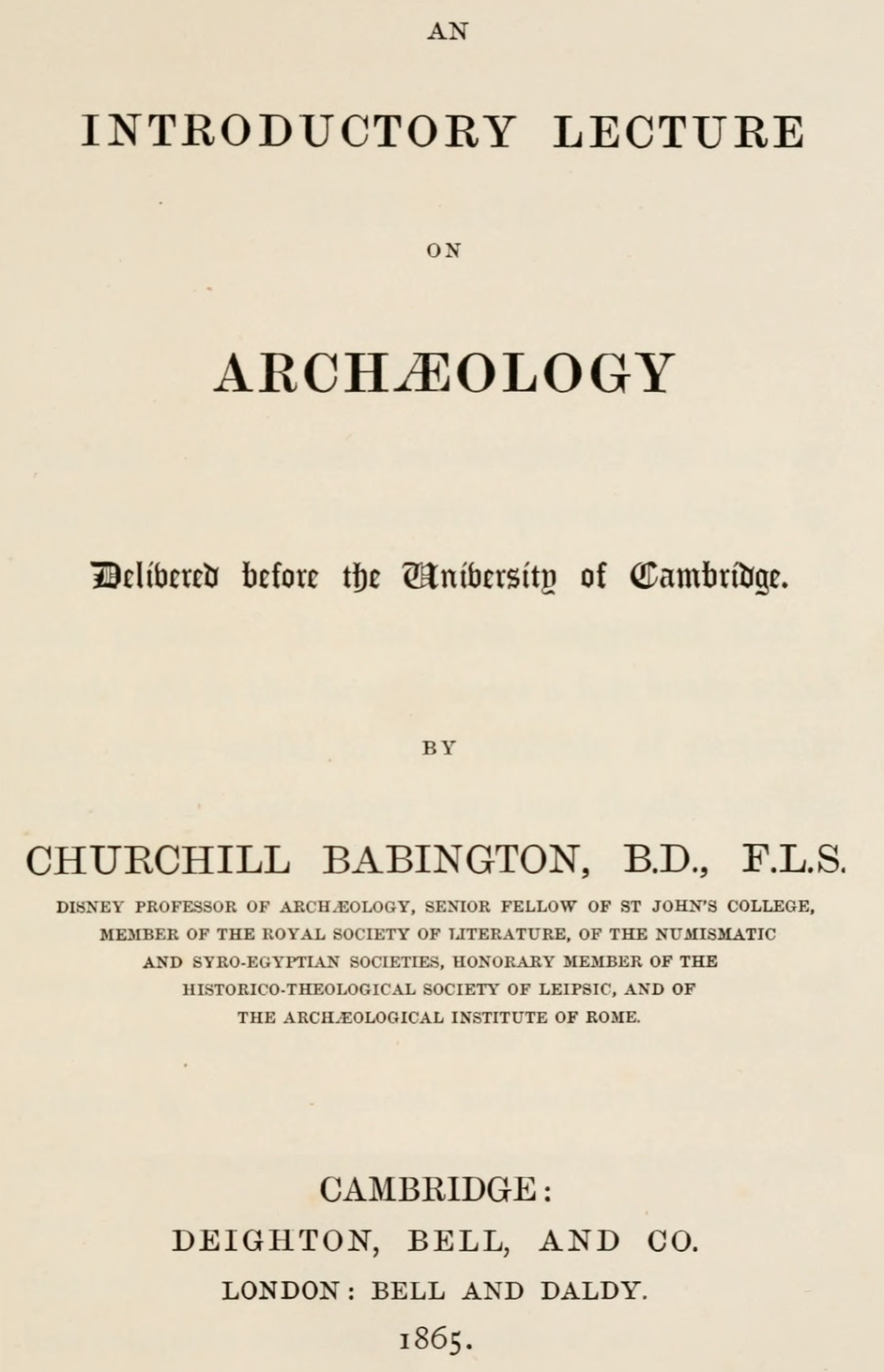 An introductory lecture on archæology An introductory lecture on archæology